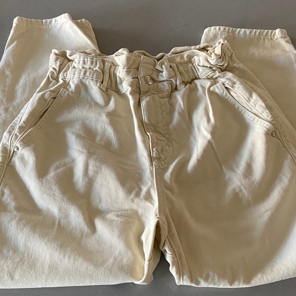 Zara High-Waisted Paper Bag Jeans Pants Like New 6 Ecru Mango - Picture 6 of 16